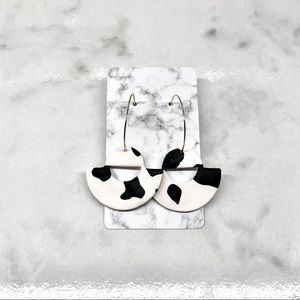 Black and White Cow Print Gold Hoop Earrings